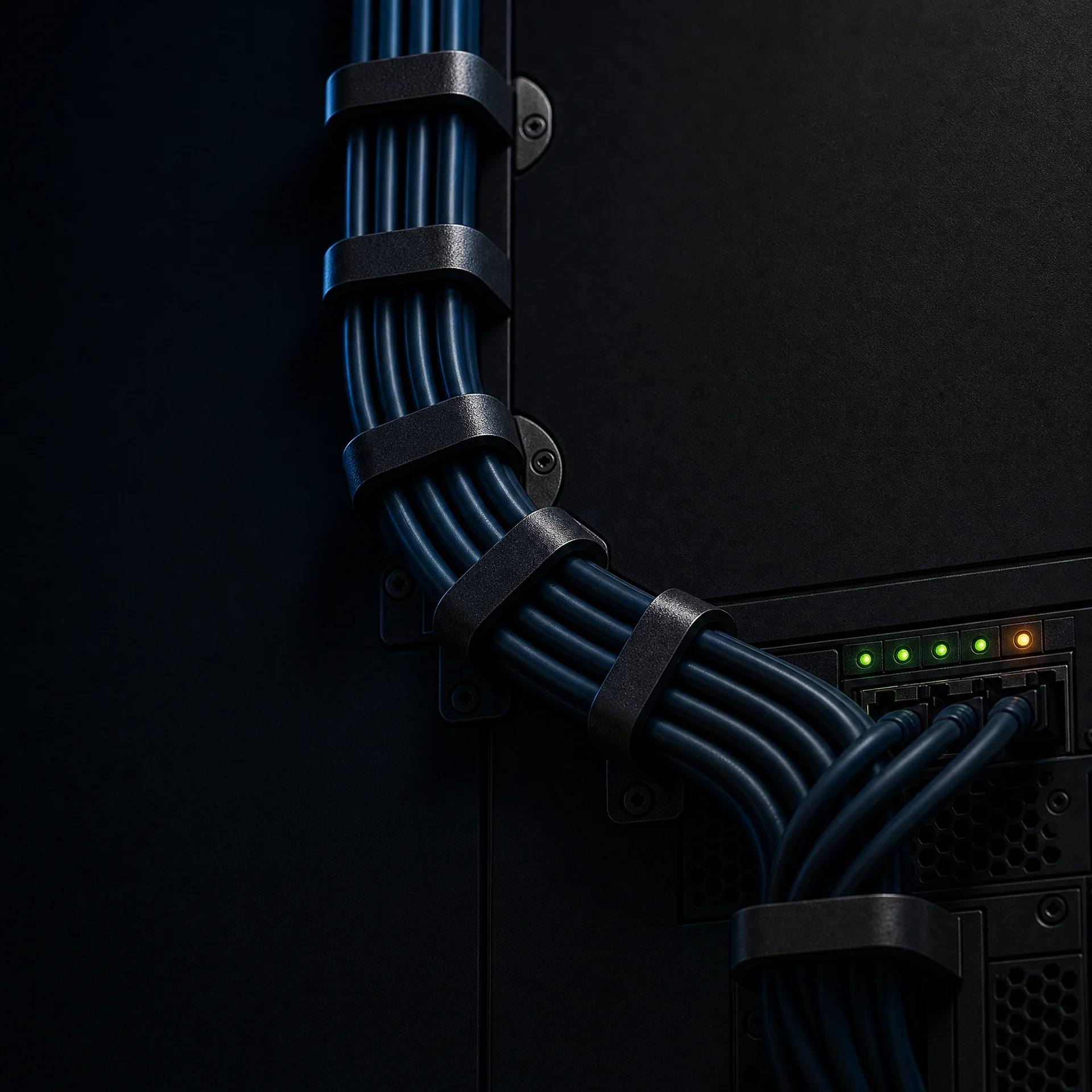 Organised infrastructure cable route with status indicators