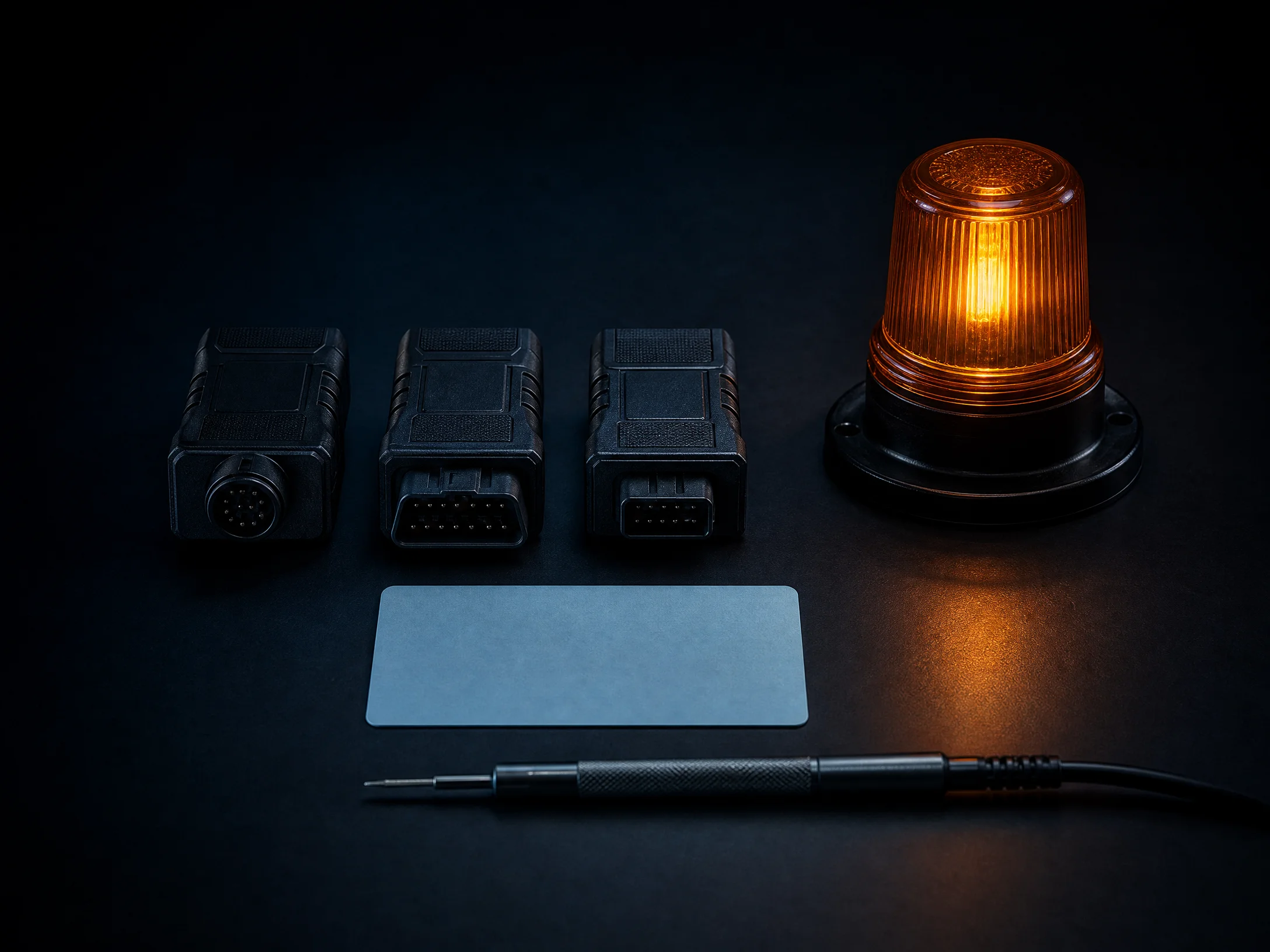 Incident-response tools beside an amber warning lamp